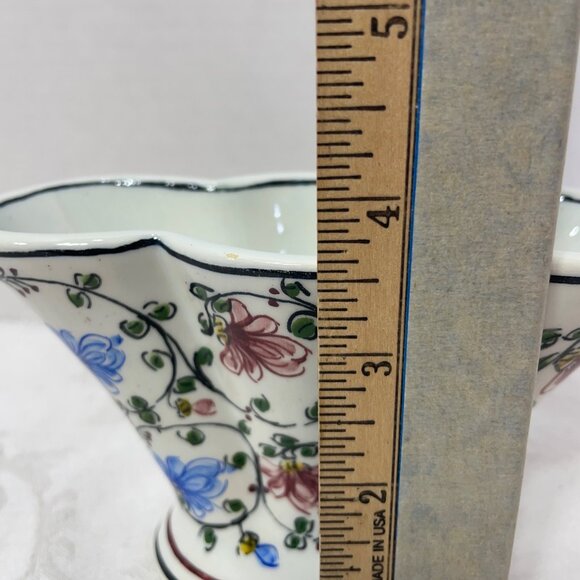 Portugal HandPainted Vase Container Floral Motif Porcelain 5" x 5" - Picture 13 of 14